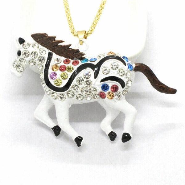 Betsey Johnson Stallion Horse White Enamel Gold Tone Necklace-Necklace-SPARKLE ARMAND