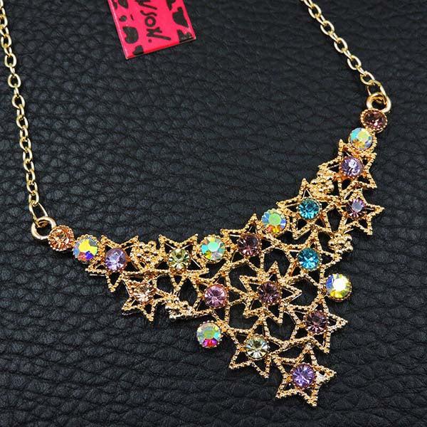 Betsey Johnson Star Multi-Color Rhinestone Necklace-Necklace-SPARKLE ARMAND