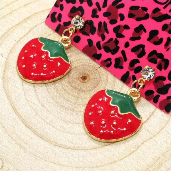 Betsey Johnson Strawberry Rhinestone Earrings SPARKLE ARMAND
