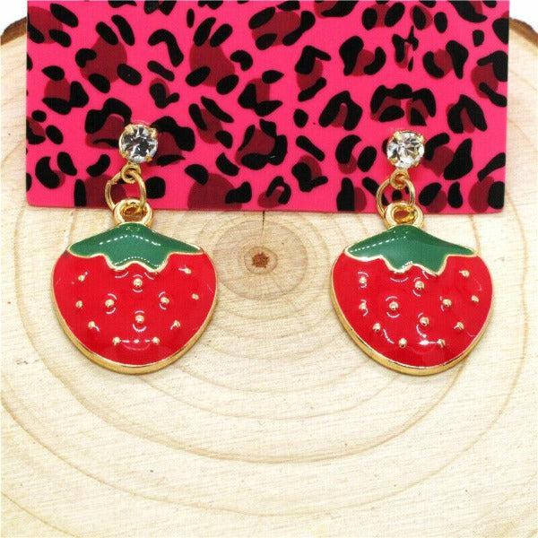 Betsey Johnson Strawberry Rhinestone Earrings-Earring-SPARKLE ARMAND