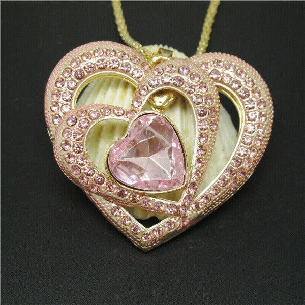 Betsey Johnson Triple Heart Pink Crystals Gold Pendant Necklace-Necklace-SPARKLE ARMAND