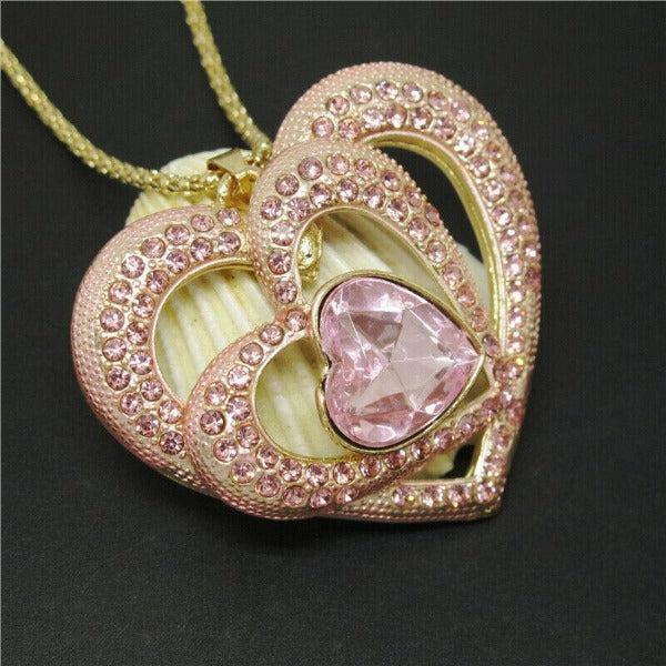Betsey Johnson Triple Heart Pink Crystals Gold Pendant Necklace-Necklace-SPARKLE ARMAND