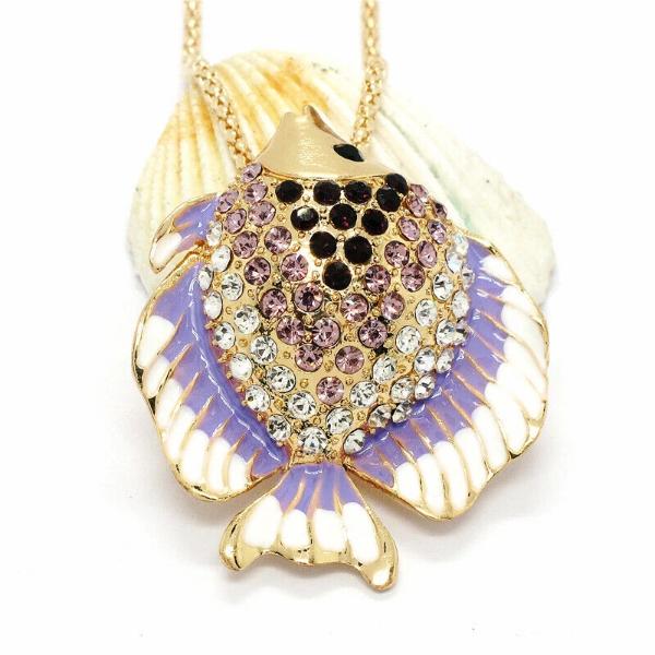 Betsey Johnson Tropical Fish Purple & White Enamel Necklace-Necklace-SPARKLE ARMAND