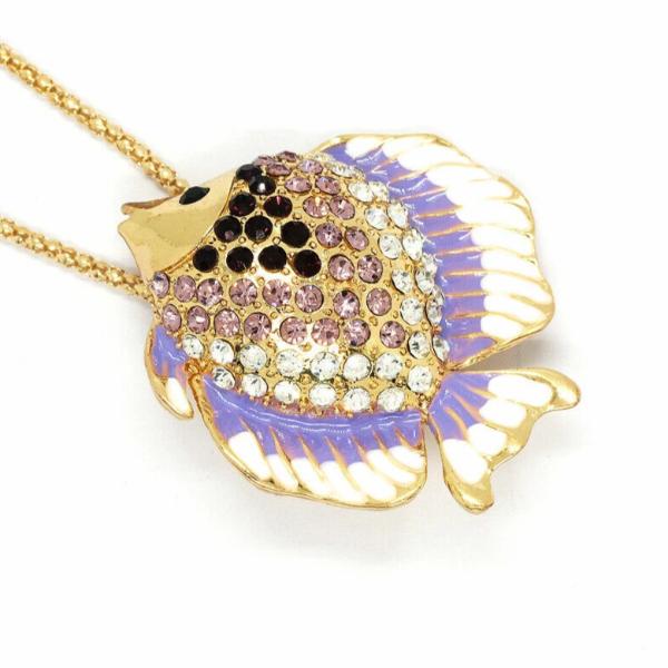 Betsey Johnson Tropical Fish Purple & White Enamel Necklace-Necklace-SPARKLE ARMAND
