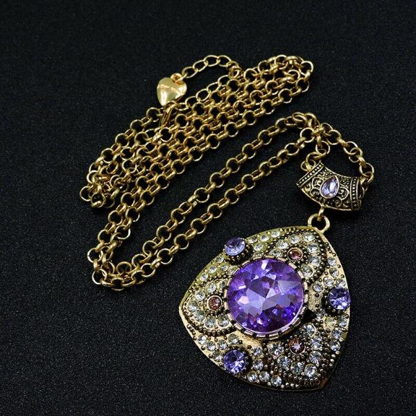 Betsey Johnson Vintage Purple Rhinestone Pendant Necklace-Necklace-SPARKLE ARMAND