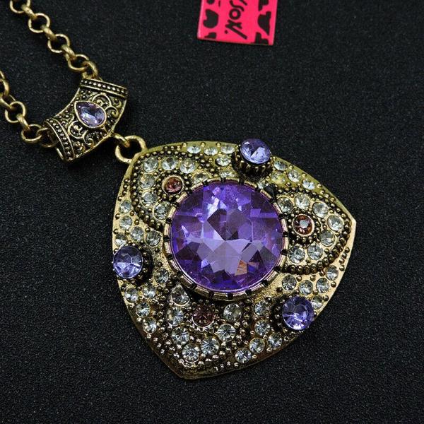 Betsey Johnson Vintage Purple Rhinestone Pendant Necklace-Necklace-SPARKLE ARMAND