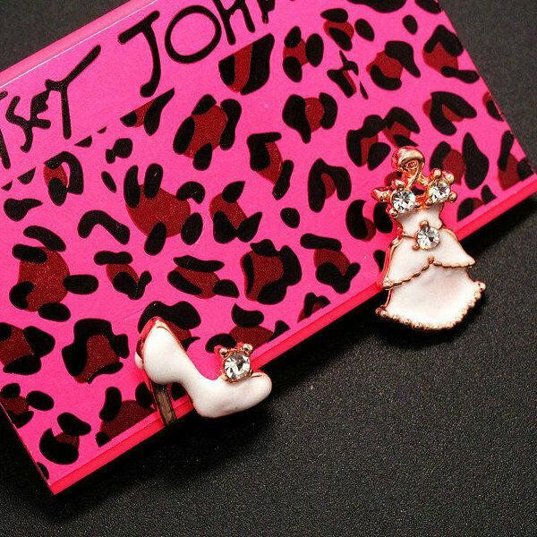 Betsey Johnson White Dress & High Heel Mismatched Earrings-Earring-SPARKLE ARMAND