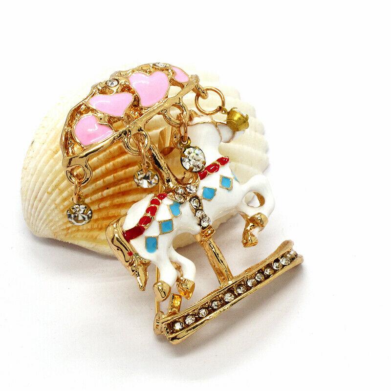 Betsey Johnson White Enamel Crystal Merry-Go-Round Brooch-Brooch-SPARKLE ARMAND