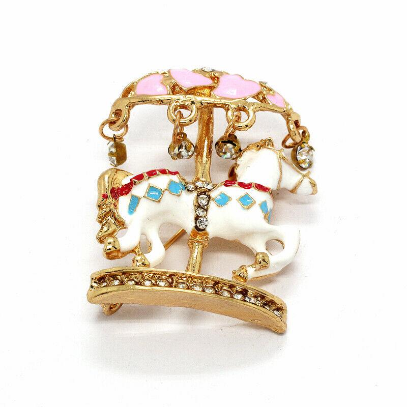 Betsey Johnson White Enamel Crystal Merry-Go-Round Brooch-Brooch-SPARKLE ARMAND