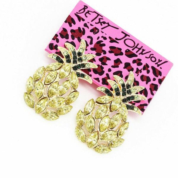 Betsey Johnson Yellow Crystal Pineapple Stud Earrings-Earring-SPARKLE ARMAND