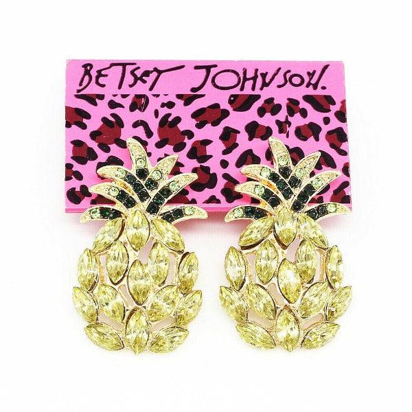 Betsey Johnson Yellow Crystal Pineapple Stud Earrings-Earring-SPARKLE ARMAND