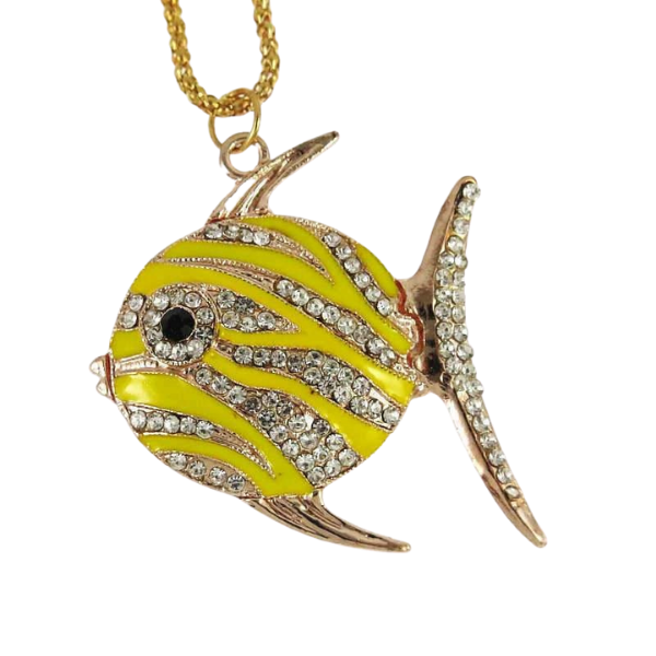 Betsey Johnson Yellow Enamel Fish Rhinestone Pendant Necklace-Necklace-SPARKLE ARMAND