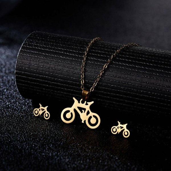 Bicycle Gold Tone Necklace & Earrings Set-Necklace-SPARKLE ARMAND