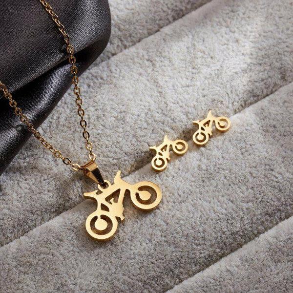 Bicycle Gold Tone Necklace & Earrings Set-Necklace-SPARKLE ARMAND