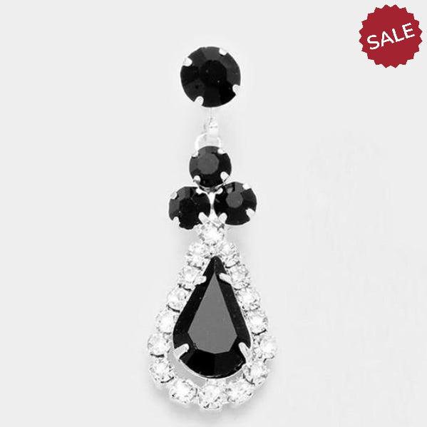 Black Crystal Clear Pave Trim Rhinestone Evening Earrings by Christina Collection