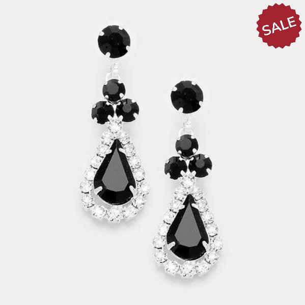 Black Crystal Clear Pave Trim Rhinestone Evening Earrings by Christina Collection
