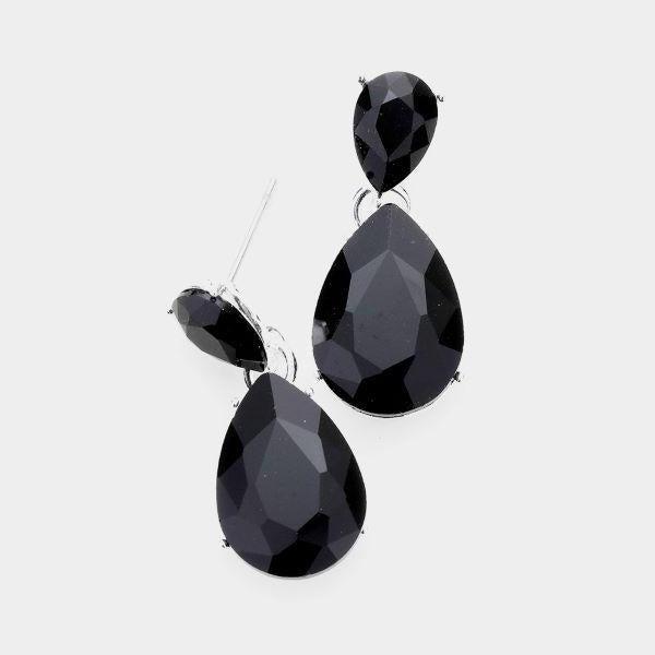 Black Crystal Double Teardrop Earrings-Earring-SPARKLE ARMAND