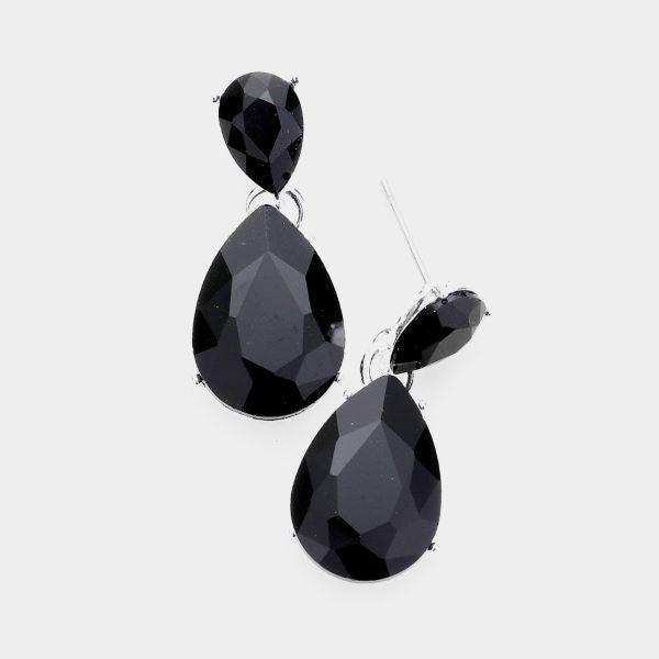 Black Crystal Double Teardrop Earrings-Earring-SPARKLE ARMAND