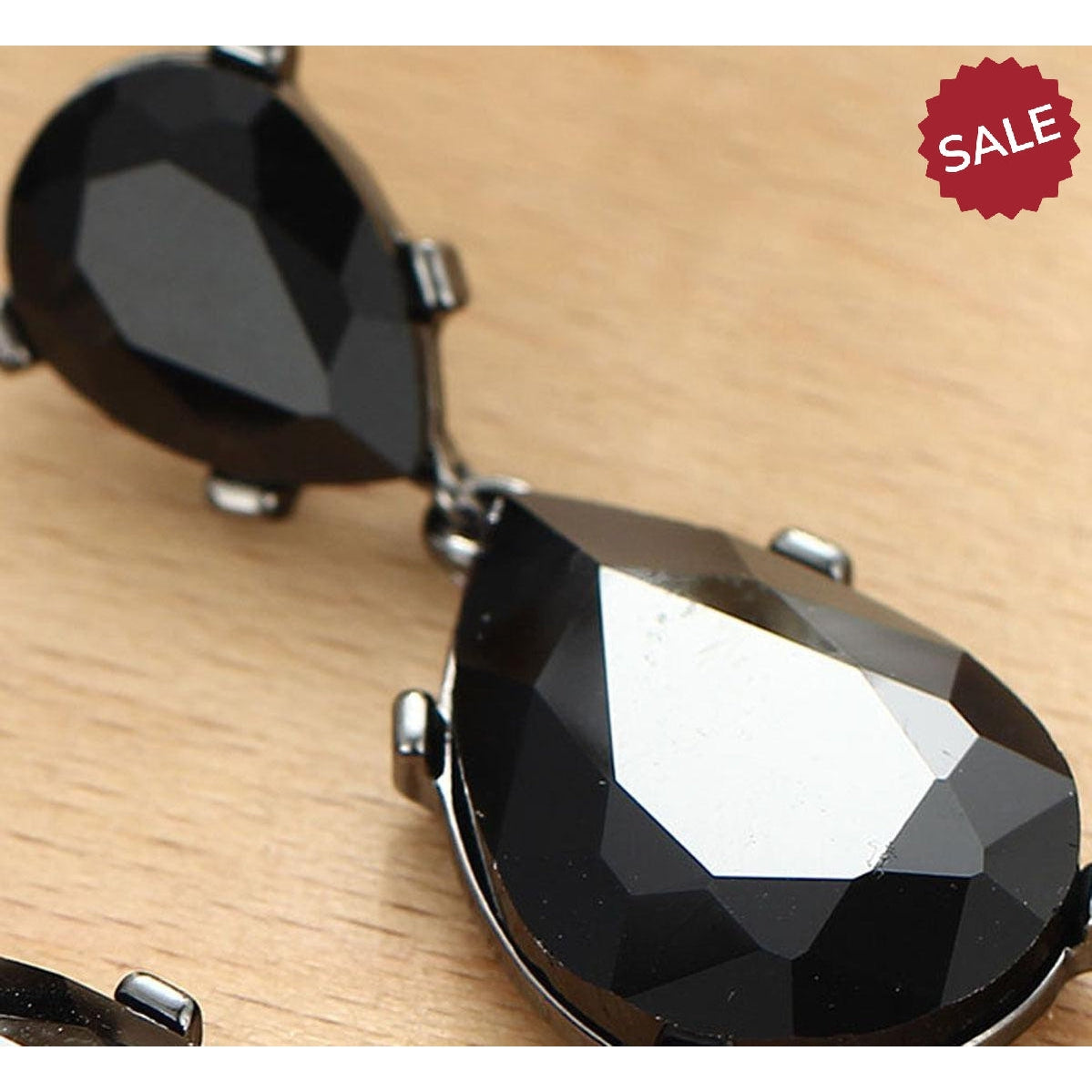 Black Crystal Double Teardrop Evening Earrings