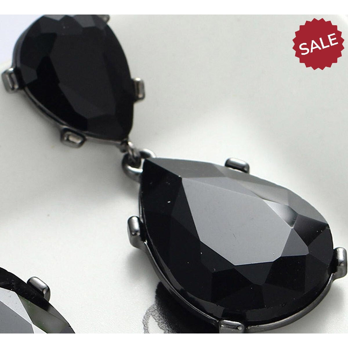 Black Crystal Double Teardrop Evening Earrings
