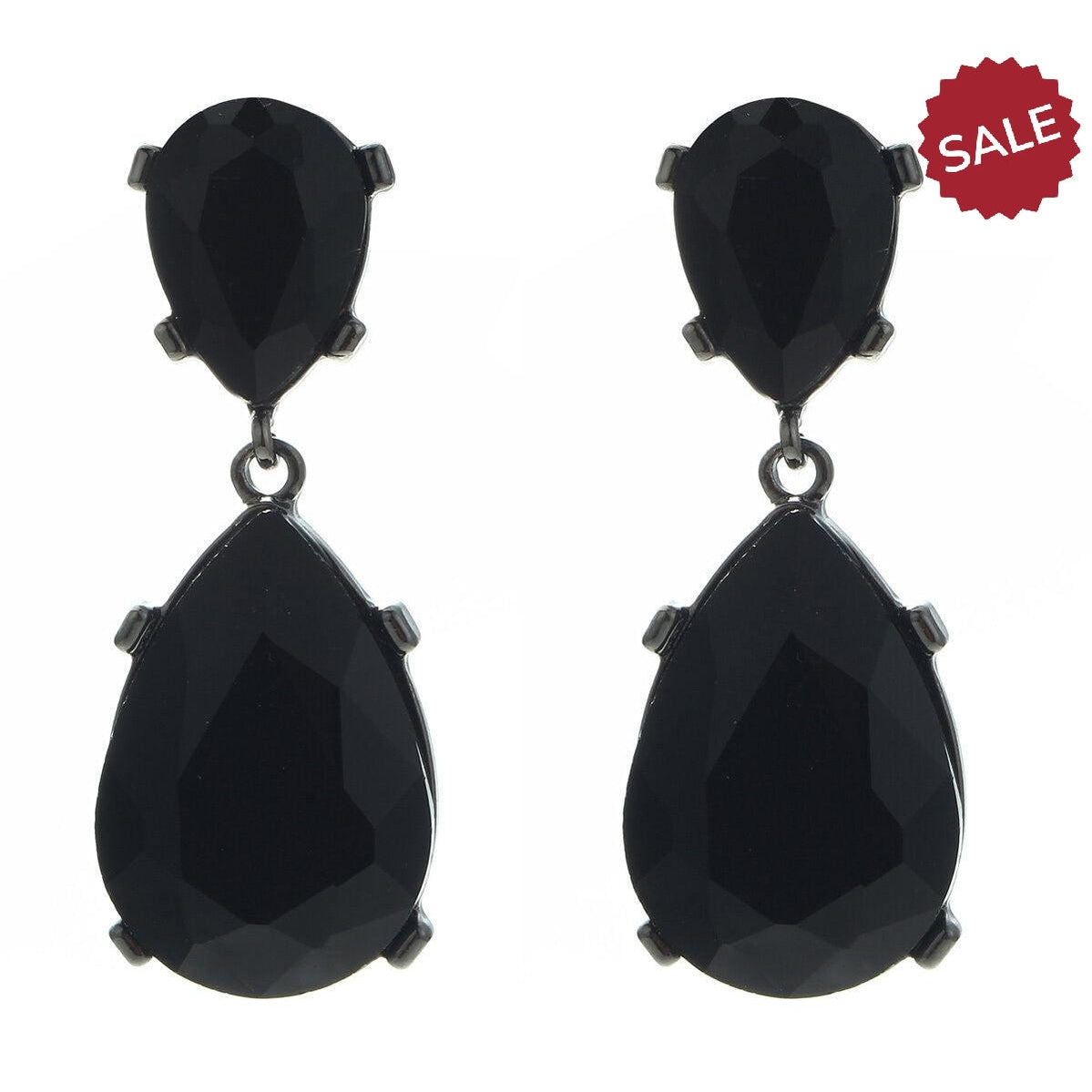 Black Crystal Double Teardrop Evening Earrings