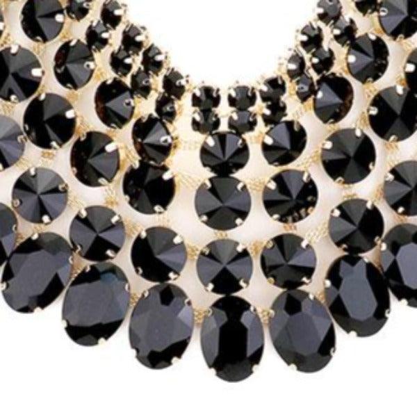Black Crystal Glass Bib Statement Necklace Set