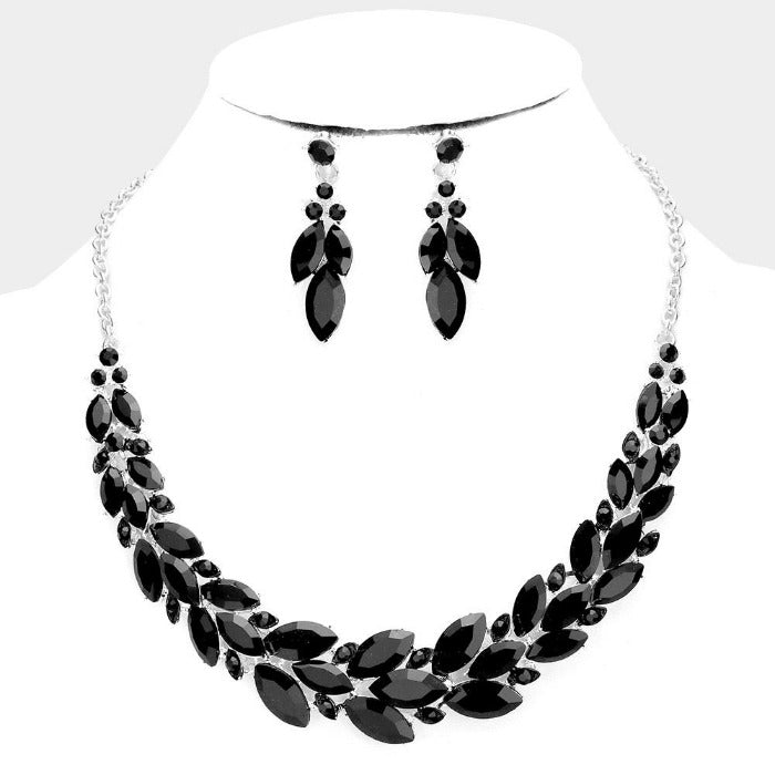 Black Crystal Marquise Statement Vine Necklace Set