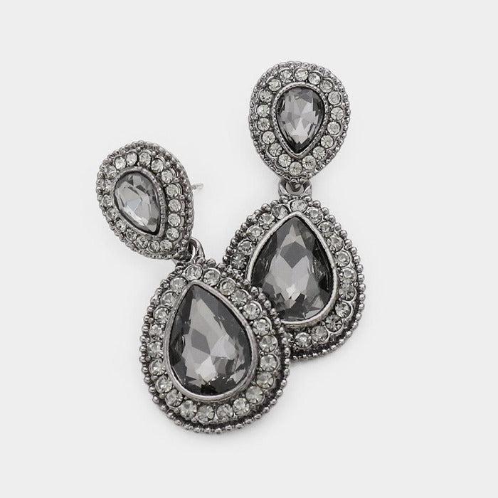 Black Crystal Pave Hematite Evening Earrings