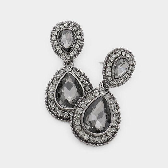 Black Crystal Pave Hematite Evening Earrings