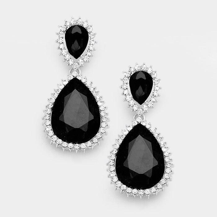 Black Crystal Rhinestone Teardrop Evening Earrings