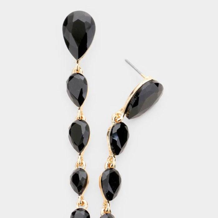 Black Crystal Teardrop Dangle Earrings by Sophia Collection