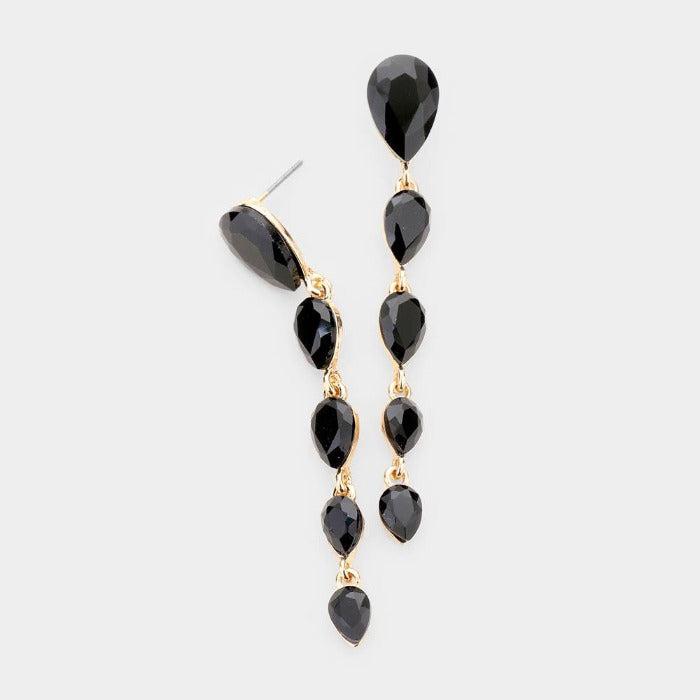 Black Crystal Teardrop Dangle Earrings by Sophia Collection