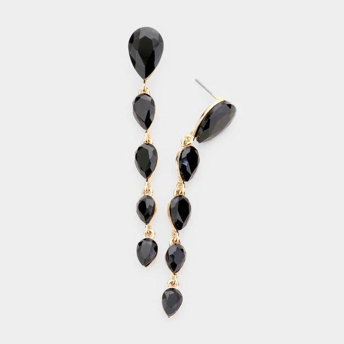 Black Crystal Teardrop Dangle Earrings by Sophia Collection