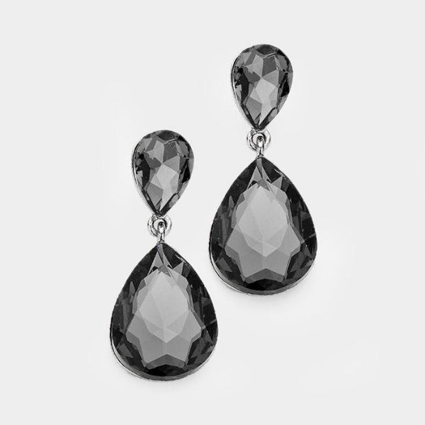 Black Diamond Colored Crystal Double Teardrop Earrings by Miro