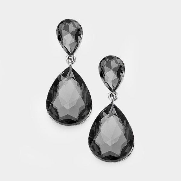 Black Diamond Colored Crystal Double Teardrop Earrings by Miro