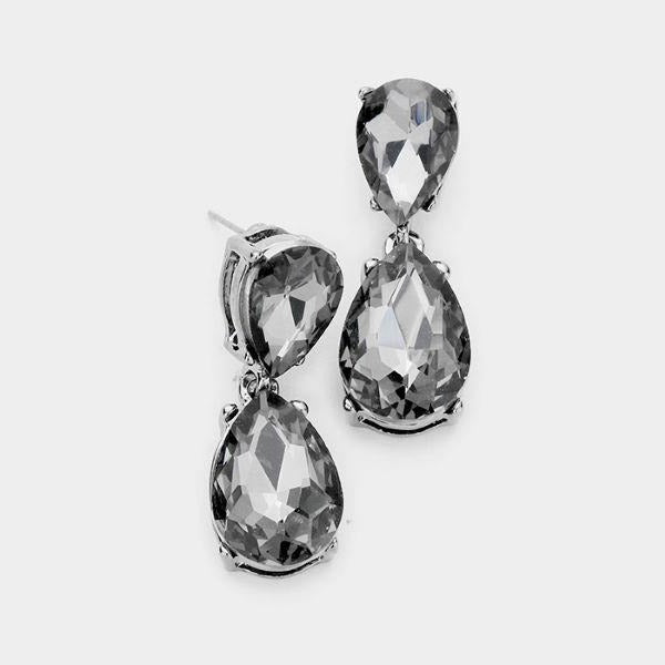 Black Diamond Crystal Double Teardrop Earrings