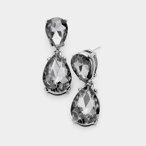 Black Diamond Crystal Double Teardrop Earrings