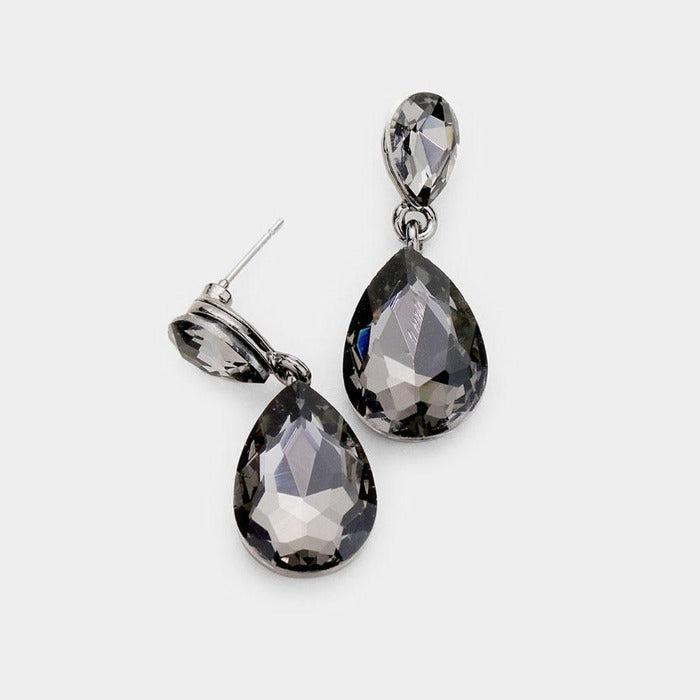 Black Diamond Crystal Double Teardrop Earrings