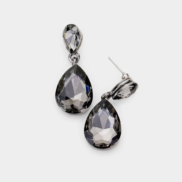 Black Diamond Crystal Double Teardrop Earrings
