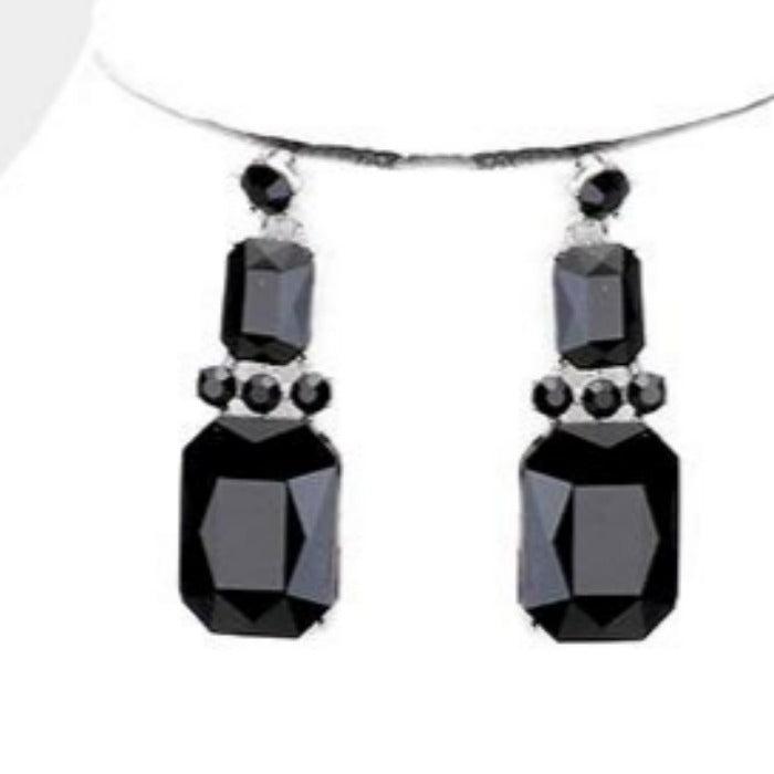 Black Faceted Teardrop Crystal Statement Necklace