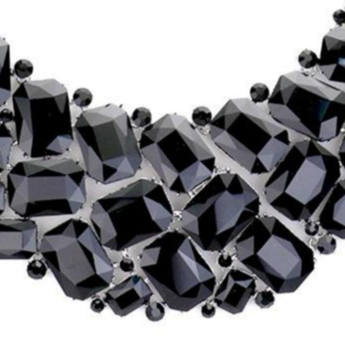 Black Faceted Teardrop Crystal Statement Necklace
