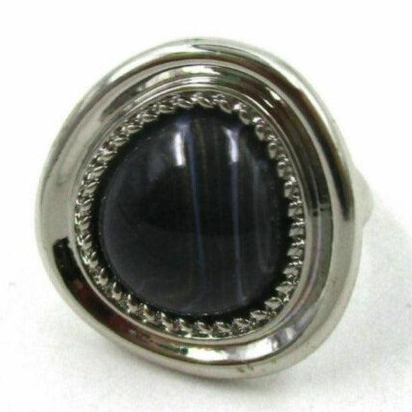 Black Faux Stone Silver Tone Ring Size 10-Ring-SPARKLE ARMAND