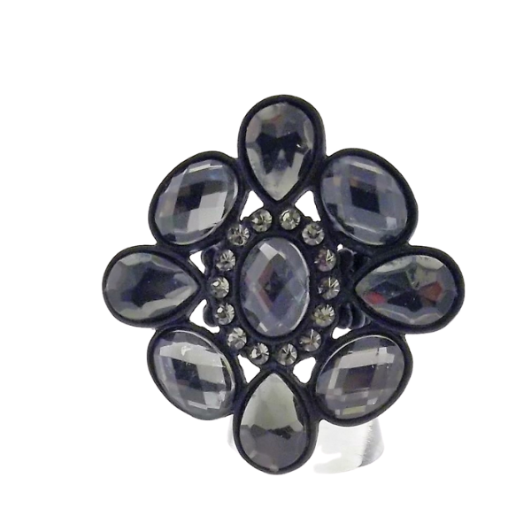 Black Flower Rhinestone Stretch Ring-Ring-SPARKLE ARMAND