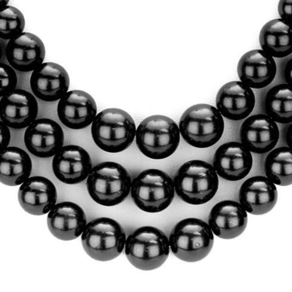 Black Pearl (faux) Triple Strand Necklace & Earring Set by core