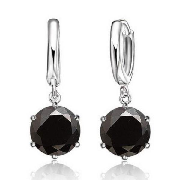 Black Round CZ Silver Necklace & Earring 2 Piece Set-Necklace-SPARKLE ARMAND