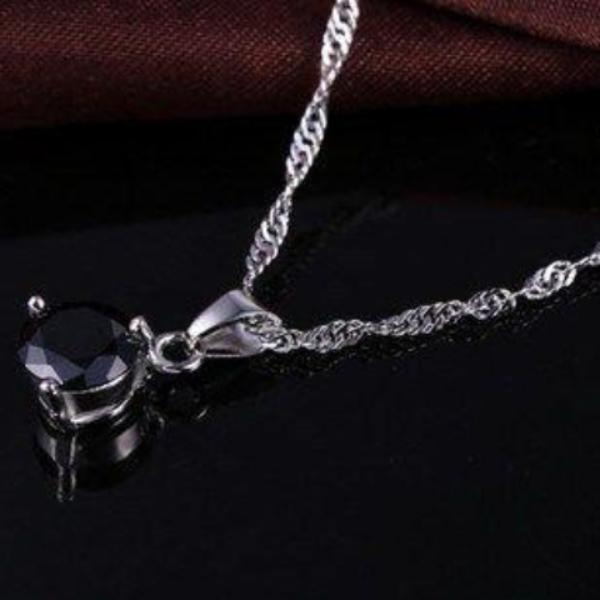 Black Round CZ Silver Necklace & Earring 2 Piece Set-Necklace-SPARKLE ARMAND
