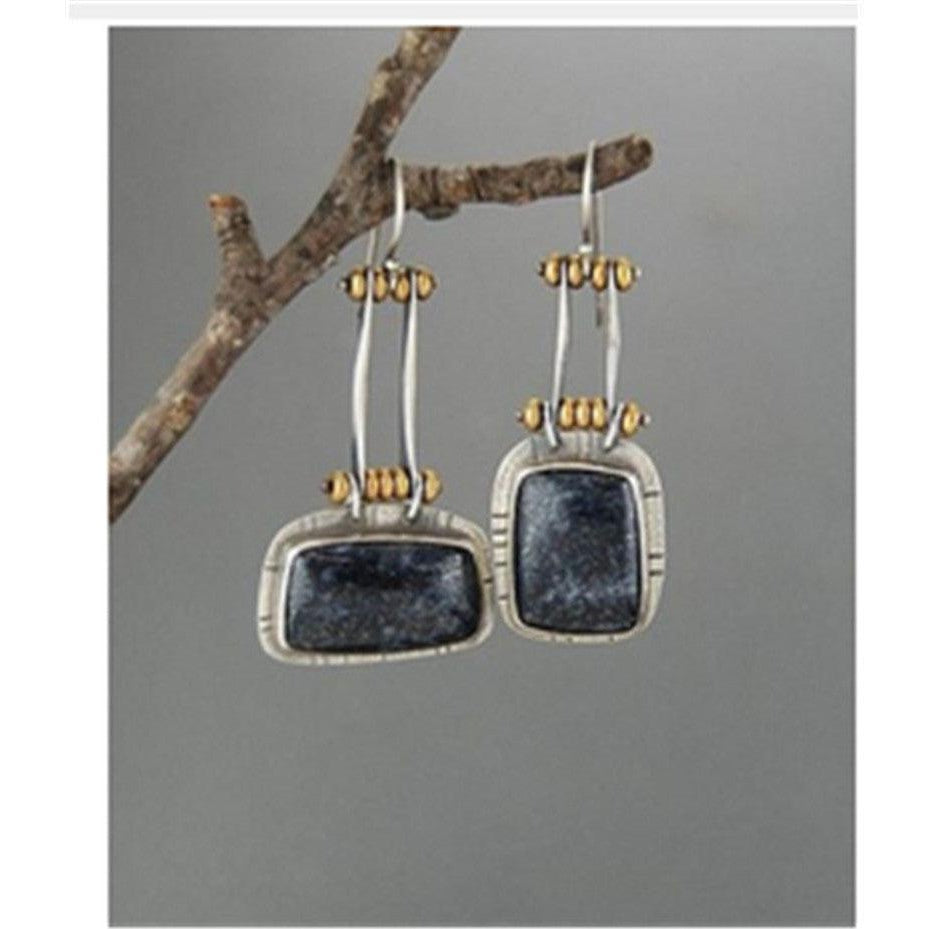 Black Stone Silver Plated Mismatch Dangle Earrings-Earring-SPARKLE ARMAND