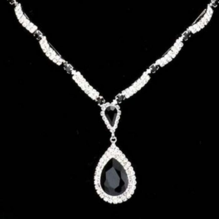 Black Teardrop Stone Accented Rhinestone Necklace Set