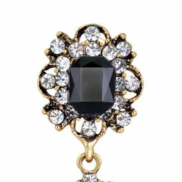 Black Water Drop Crystal Rhinestone Gold Earrings-Earring-SPARKLE ARMAND