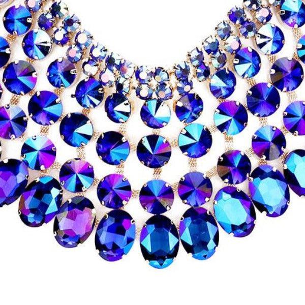 Blue Crystal Glass Bib Statement Necklace Set